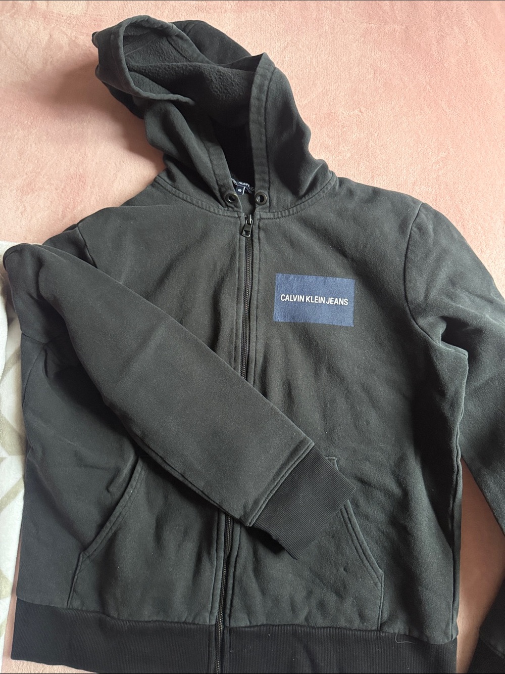 Calvin Klein Jeans Black Hooded Zip-Up Sweatshirt with Logo Patch
